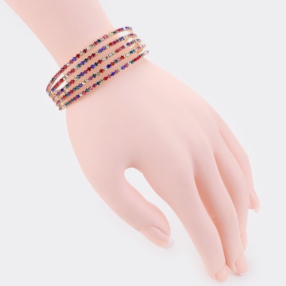 Rainbow 🌈 Rhinestone Waterfall Cuff Bracelet - Picture 2 of 7